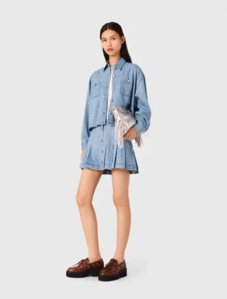 Camisa corta de denim con pedrería