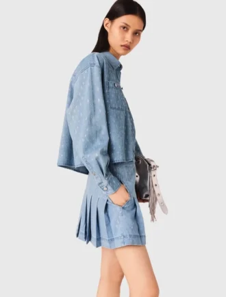 Camisa corta de denim con pedrería