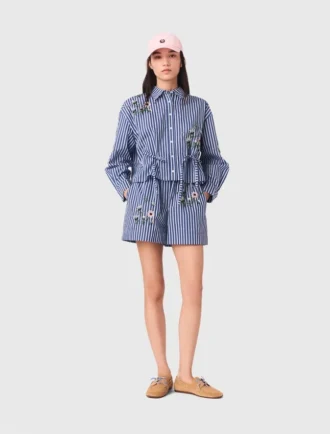 Camisa corta de rayas bordadas