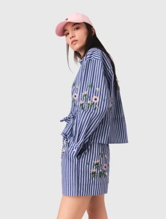 Camisa corta de rayas bordadas