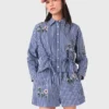 Camisa corta de rayas bordadas
