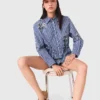Camisa corta de rayas bordadas