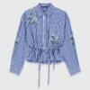 Camisa corta de rayas bordadas