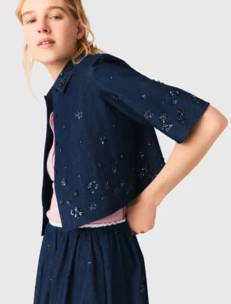 Camisa vaquera corta bordada