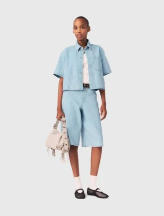 Camisa vaquera corta con pedrería