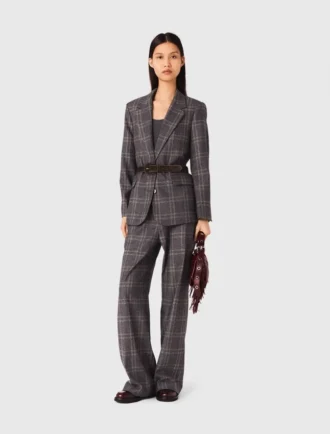 Chaqueta de traje a cuadros con cinturón
