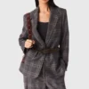 Chaqueta de traje a cuadros con cinturón