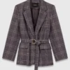 Chaqueta de traje a cuadros con cinturón