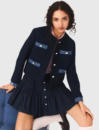 Chaqueta de tweed con ribetes de denim