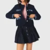 Chaqueta de tweed con ribetes de denim