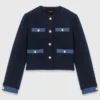 Chaqueta de tweed con ribetes de denim