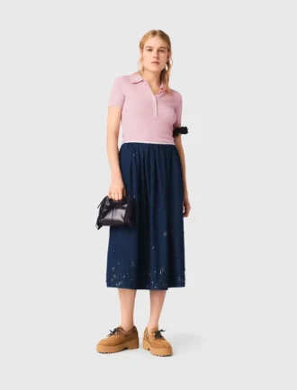 Falda midi de denim bordada