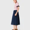Falda midi de denim bordada