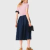 Falda midi de denim bordada