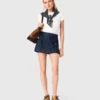 Falda-pantalón de denim bordada con efecto de capas