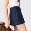 Falda-pantalón de denim bordada con efecto de capas