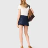 Falda-pantalón de denim bordada con efecto de capas