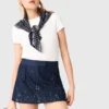 Falda-pantalón de denim bordada con efecto de capas
