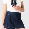 Falda-pantalón de denim bordada con efecto de capas