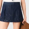 Falda-pantalón de denim bordada con efecto de capas