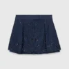 Falda-pantalón de denim bordada con efecto de capas