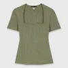 Jersey de cuello cuadrado con cuello acanalado Jersey de cuello cuadrado con cuello acanalado