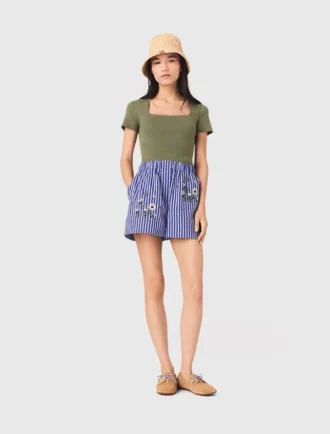 Pantalones cortos de algodón a rayas bordadas Pantalones cortos de algodón a rayas bordadas