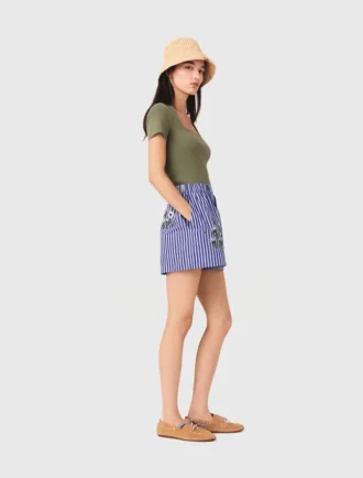 Pantalones cortos de algodón a rayas bordadas Pantalones cortos de algodón a rayas bordadas