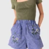 Pantalones cortos de algodón a rayas bordadas