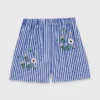 Pantalones cortos de algodón a rayas bordadas