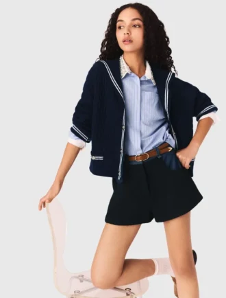 Pantalones cortos de tweed con detalles de denim
