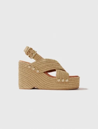 Sandalias de cuña con efecto rafia