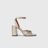 Sandalias de tacón de piel metalizada