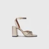 Sandalias de tacón de piel metalizada