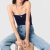 Top bustier de punto en contraste