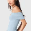 Top de punto elástico con escote Bardot