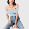 Top de punto elástico con escote Bardot