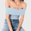 Top de punto elástico con escote Bardot
