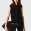 Top de tweed con cuello desmontable