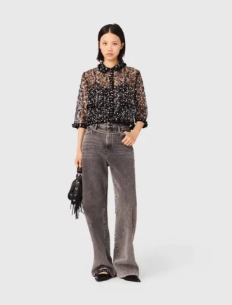 Top floral con lentejuelas