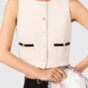 Top sin mangas de tweed con lurex