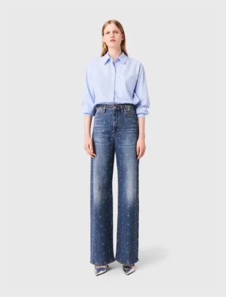 Vaqueros de denim de pierna ancha con tachuelas Vaqueros de denim de pierna ancha con tachuelas