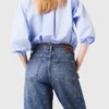 Vaqueros de denim de pierna ancha con tachuelas