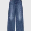 Vaqueros de denim de pierna ancha con tachuelas