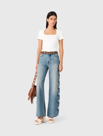 Vaqueros de pierna ancha con bordado floral