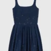 Vestido acampanado de denim bordado