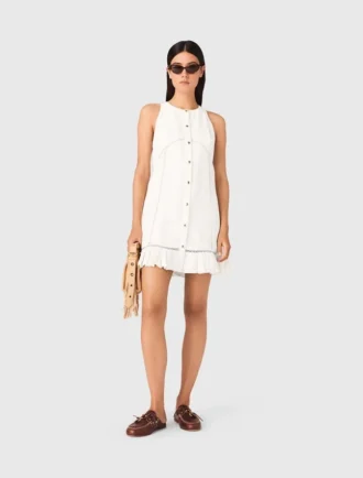 Vestido bordado de mezcla de lino
