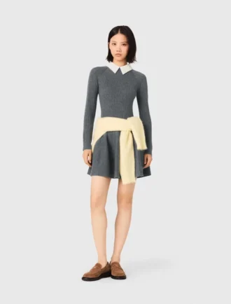 Vestido corto de punto con cuello de cuentas