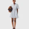 Vestido corto estampado de mezcla de lino