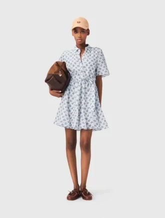 Vestido corto estampado de mezcla de lino